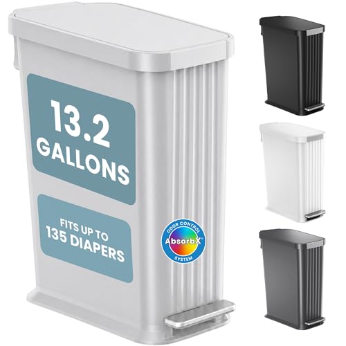 Image of Patented 13 Gallon Step Diaper Pail, Fits Kitchen Bags, Odor Filter, 50L Baby Trash Can, 135 Diaper Capacity, No Refills Needed, for Nursery Diapers & Adult Incontinence Underwear, Matte Light Gray