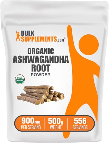 BulkSupplements.com Organic Ashwagandha Powder - Organic Ashwagandha Supplements Sourced from Ashwagandha Root - Gluten Free 900mg per Serving 500g (1.1 lbs) (Pack of 1)