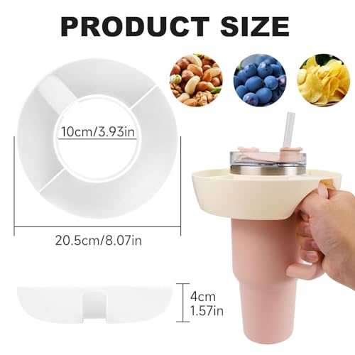 Silicone Snack Bowl Compatible with Stanley 40 Oz, White Stanley Cup Snack Tray, Fits Stanlely Cup 1.0/2.0, Reusable Storage Top Ring Candy Tray with 4 Compartments for Stanley Cups Accessories