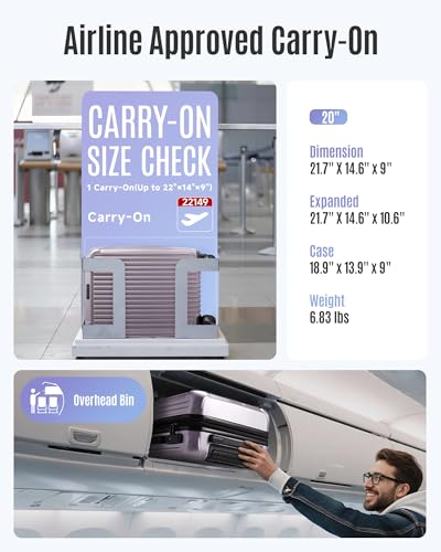Image of LIGHT FLIGHT Carry On Luggage 22x14x9 Airline Approved, Rose Purple | 20 Inch, 22x14x9 Airline Approved, Hard Shell with Wheels, Expandable, TSA Lock