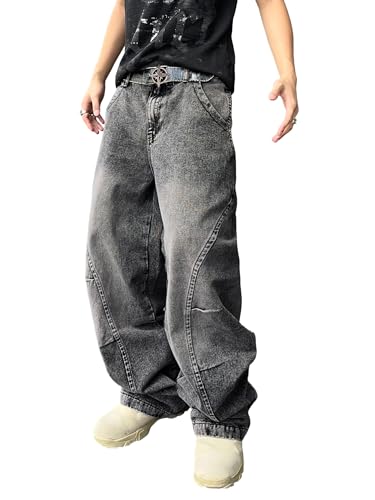 Zewool Jeans Baggy pour Homme avec Coutures Irrégulières – Pantalons en Denim Large Y2K Hip Hop Mode Casual Streetwear Coupe Lâche Jambe Droite Fit...