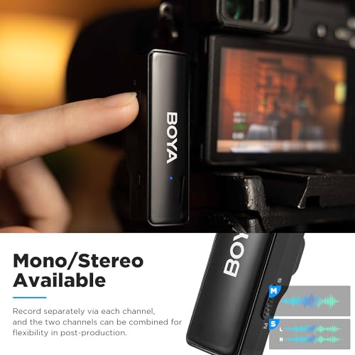 BOYA LINK Microfones de lapela sem fio para Android iPhone 15 tipo C, câmeras DSLR com cancelamento