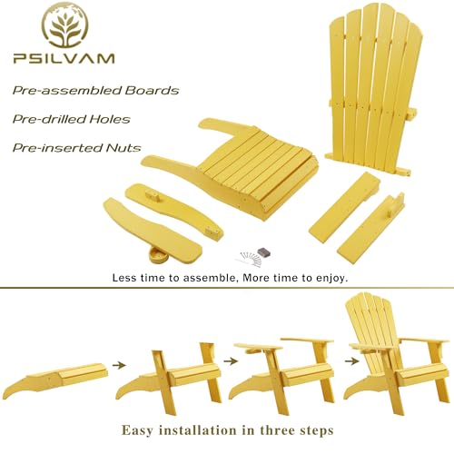 Image of Psilvam Adirondack Chairs with Cup Holder (1pc,Yellow)