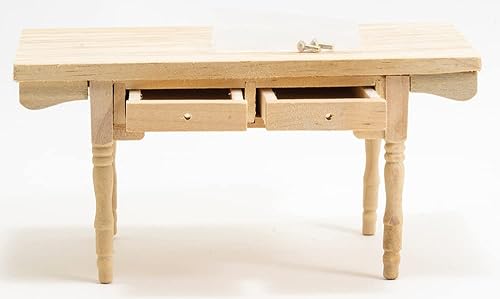 Miniatura 2 de Casa de muñecas en miniatura sin terminar Vermont mesa con 2 cajones y 2 barras de toalla