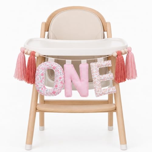Suncalla Pre-strung Fabric Happy Birthday Banner Felt One High Chair Banner 1st First Birthday Bunting Garland Decorations for Party Photo Home Backdrop(Flower One Pastel)