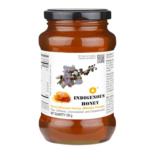 Image of INDIGENOUS HONEY Raw Karanj Honey Pure Unfiltered 17.64 oz Glass Jar