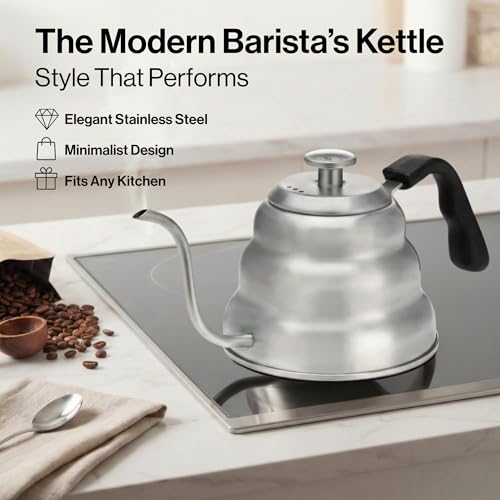 Image of Barista Warrior Gooseneck Kettle, 1L Pour Over Kettle, Stainless Steel