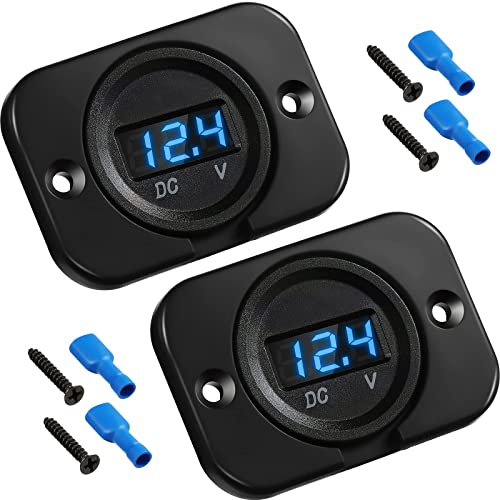 2 Pieces Dc 12V 24V Waterproof Car Voltmeter With Led Digital Blue Light Display Panel And Mounting Plate, Round Voltage Gauge Meter With Terminals For Boat Marine Vehicle Motorcycle Truck Atv Utv #TOP11