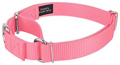 Country Brook Petz - Pink Martingale Heavy Duty Nylon Dog Collar - 21 Vibrant Color Options (3/4 Inch Width, Small) #TOP5