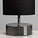 Pair of - Modern Black Chrome Touch Dimmer Bedside Table Lamps with Polycotton Black Light Shades