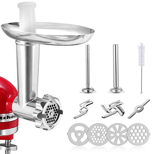 Meat Grinder Attachment for KitchenAid Stand Mixers Accessories Includes 2 Sausage Stuffer Tubes2 Grinding Blades4 Grinding Plates Sausage Stuffer Attachment Compatible with KitchenAid Stand Mixer