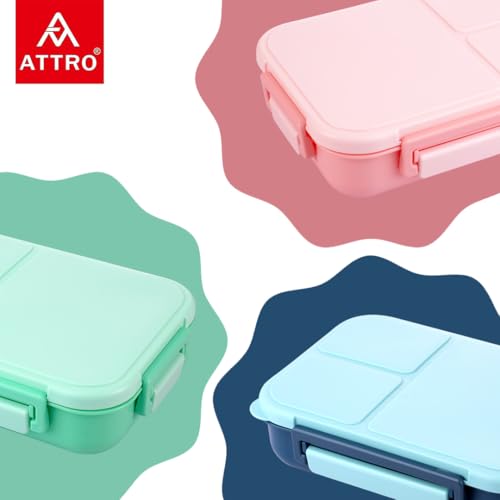 Image of ATTRO Gourmet 3 Compartment Lunch Box Portable Meal Organizer for Office, School BPA-Free, Food Grade Freezersafe, Microwave & Oven Safe 1700ml Mint Green, Plastic