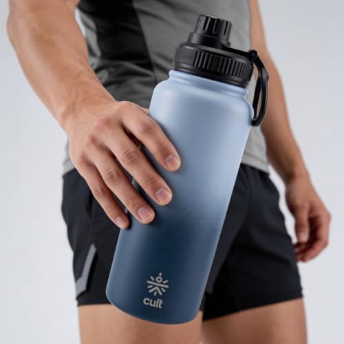 Image of CULT Steel Water Bottle 1 Ltr | Insulated Water Bottle for Gym, Office & Travel | Double Wall Vacuum Flask & Water Bottle for School Kids | 24H Hot & Cold (Blue)