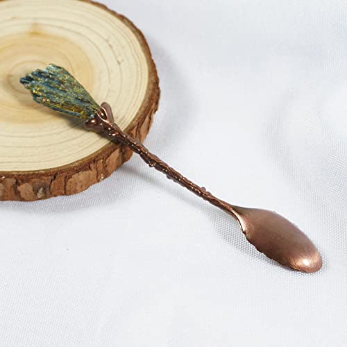 Soulnioi Vintage Carved Crystal Spoons Retro Decorative Coffee Stirring Spoons Dessert Spoons Ice Cream Spoon with Malachite Blue Flame Feather Head for Cafe Office Tableware -Red Bronze - Image 3