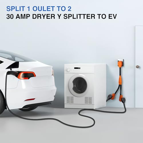 Image of Nilight EV Dryer Y Splitter Adapter Cord 30 Amp Male Plug to Two 30Amp Female Receptacle 4 Prong 125V /250V 7500 Watt Pure Copper Conversion Heavy Duty STW 10 AWG Cable 14-30P 14-30R 30M /30F