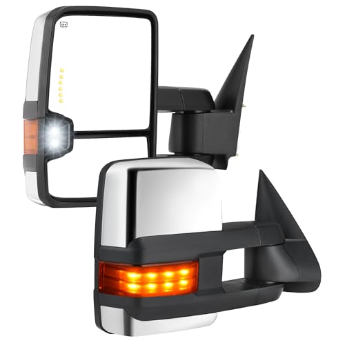 DWVO Side Towing Mirrors for 2003-2006 Chevy Silverado GMC Sierra Tahoe Suburban Avalanche 03-06 Yukon XL Denali Escalade, Power Heated Adjustable LED Turn Signal For 03-06 Silverado GMC Sie