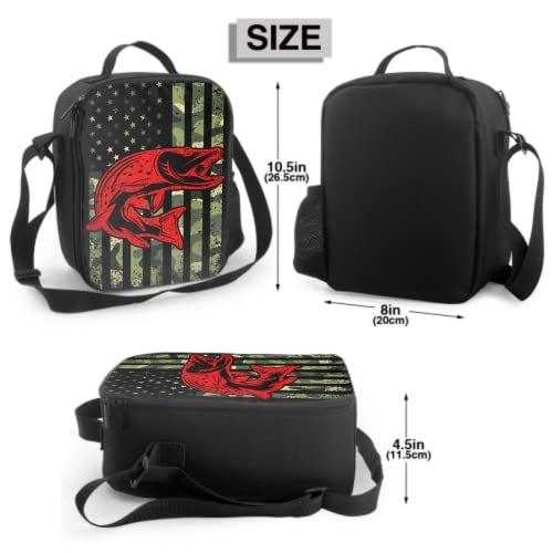Harooni Camouflage American Flag Lunch Bag For Men Camo Fish Insulated Lunch Box For Boys Girls Waterproof Reusable Work School Usa Flag Cooler Lunchbox With Side Pocket #TOP1