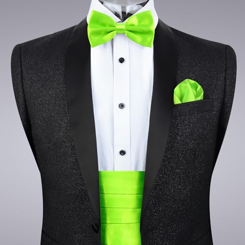 Image of Alizeal Mens Multicolored Silk Solid Cummerbund Bow Tie Set