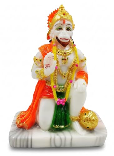 Image of Marble Dust Lord Hanuman Ji Murti Hanuman Bala ji Murti Statue Idol for Home Pooja Gifted Interrior Office Decor 7 Inches Height