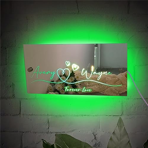 Personalized Couple Name Wall Mirror With LED Light for Living