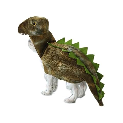 WLDDFF Dog Dinosaur Costume, Dog Halloween Costume, Dog Costumes for Small Dogs, Dinosaur Pet Costume, Green Cat Clothes, Winter Dog Hoodie, Warm Dog Outfit for Halloween Cosplay Party Dress Cover