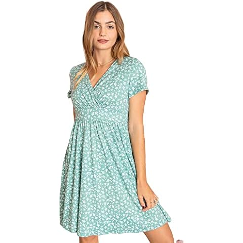 Eloges Women's Ditsy Floral Surplice Waist Band Flare Dress S to 3X Plus |EGS (Sage, 3X) Cover