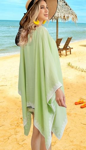 Miaikvs Women's Pullover Shawl with Embroidered Collar Poncho Blouse Top Cover Up for Spring and Summer(Cyan) - Image 7