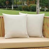 NiNi ALL Pack of 2 Decorative Outdoor Waterproof Pillow Covers Square Garden Linen Textured Cushion Sham Throw Pillowcase Set of 2 for Patio Farmhouse Garden Tent Couch 18x18 Inch Beige