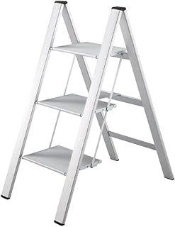 Ladder Step Ladders 3 Step Ladder Aluminum Alloy Ladder 1.8" Thickness Folding Step Stool with Ripple Anti-Slip Pattern Pedal Lightweight Stepladders Portable Step Stool