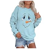 Lazzboy Damen Pullover Frauen Weihnachten Schneemann Sweatshirts Thermal Crewneck Sweatshirt Oberteil Tier Rentier Weihnachtsmann Langarmshirt Weihnachtspullover (Hellblau,M)