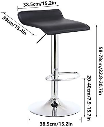 KKTONER 2 x Square Bar Stools PU Leather Swivel Adjustable Counter Stool Office Chair With Footrest (Black)