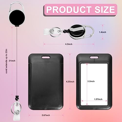 3 Pack Heavy Duty Badge Holder With Retractable Reel, Id Name Tag Worker Badge Carabiner Clip Vertical Card Protector Cover Case For Key Office Doctor Nurse Teacher Women (3 Pcs Solid Black) #TOP1
