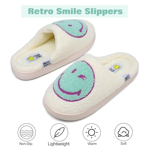 SmileyWorld Smile Face Slippers for Women Men Soft Plush Memory Foam Non-Slip Fuzzy House Shoes Warm Retro Happy Slip-On for Indoor Outdoor3