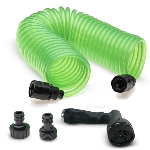 SpaceSaver SpringHose 25ft Coiled Watering Hose with Nozzle for Small