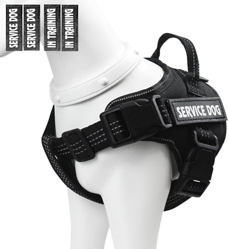 Service Dog Vest – in Training Pet Vest Harness, Oxford Adjustable Reflective Dogs Vest with Adjustable Padded and Handle & 2 Pairs Patches, Easy Control for Small,Medium Breeds (Black,XS)