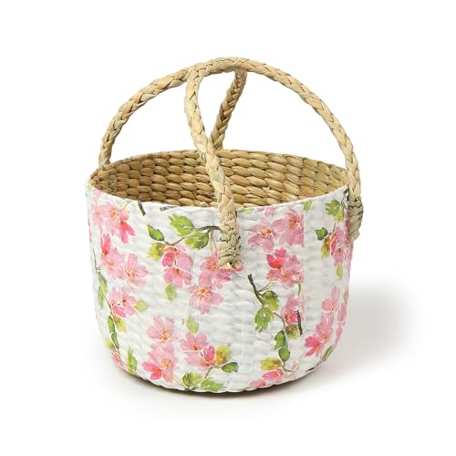 Image of Habere India-All the Cultures Fabricating India Handmade Gift Hamper Baskets | Cane Round Hamper | Fruit Baskets | Bamboo Organiser Basket | Jute Round Storage Basket - Multi (Design13 - D21xH29 cm)