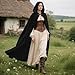 AQEWK Medieval Cloak with Hood Men Renaissance Costume Accessories Halloween Cosplay Velvet Cloak Hood (Black-51.18