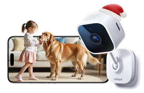 Outinput 2K(3MP) Camera Surveillance WiFi Interieur avec IR-Vision Nocturne, Détection de Mouvement et Son, Sirène, Audio Bidirectionnel, Stockage Micro SD/Cloud, pour Babyphone & Caméra Chat et Chien