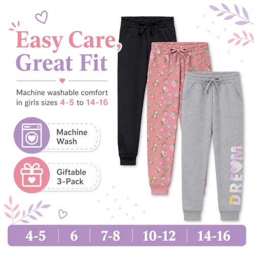 Image of BTween Kids Girls Fashion Stretch Waist Ultra Soft Jogger Pants Set 3 Pack Bundle