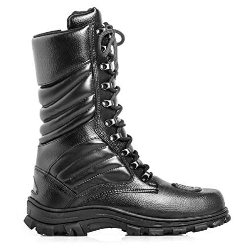 Bota Coturno Militar Couro Masculina Preta Cano Longo (40, Preto)