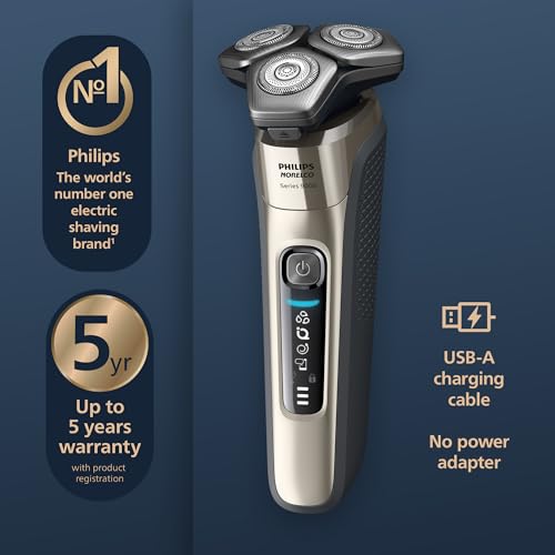 Philips Norelco 9400 Rechargeable Wet/Dry Electric Shaver with SenseIQ and Comfort Glide Ring Technology, Battery Powered, Silver, S9502/83