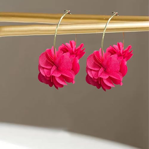Solighter Colorful Flower Earrings for Women Bohemian Lightweight Fabric Chiffon Floral Rose Flower Hoop Earrings Vacation Wedding (Hot Pink) by Solighter - Used condition - Image 6
