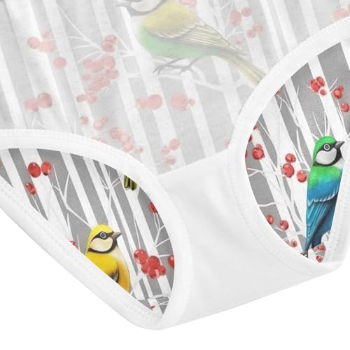 Colorful Birds White Branches Underwear Toddler Girl, Girls' Cotton Brief Underwear, 2T–8 Years4