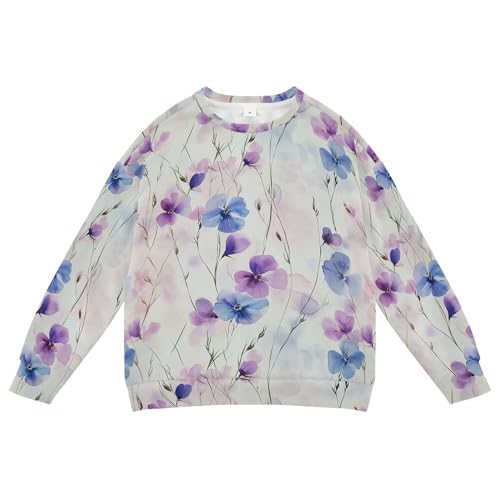 JUNZAN Purple Blue Flower Summer Little Kids Pullover Hoodie Long Sleeve Fall Tops Shirts Sports 4T