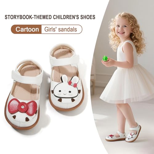 Image of Toddler Girl Sandals with Flower, ‌Breathable Leather kids Closed Toe Sandals, Soft Rubber Non-Slip Summer Shoes for Little Girls 2-7 Years