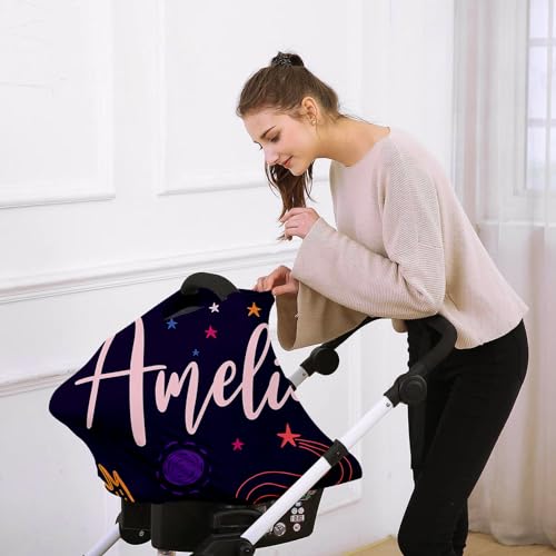 Image of Personalised Car Seat Cover for Babies - Multi-use Carseat Canopy Cover with Name, Deep Purple Star Car Seat Covers, Christmas Birthday Gifts for Infant Boys and Girls