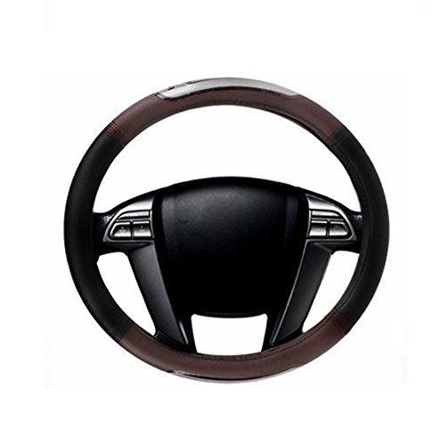 Autofetch Car Racing Leatherette Car Steering Wheel Cover (Black & Brown) for Maruti Eco