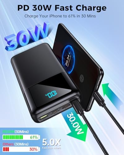 Portable Charger Power Bank 50000mAh, USB-C PD 30W Fast Charging, High Capacity External Battery Pack for Camping, Portable Phone Charger for iPhone 17/16/15/14/13/12/11 Samsung Android (Black) - 1