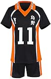 MINIDORA Herren T-shirt und Shorts 烏野 Haikyuu Hinata Shoyo T-shirt Sportbekleidung Anime Karasuno Weiterführende Schule Volleyball Trainingsanzüge (S,Schwarz 11)