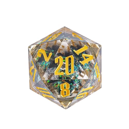 Cusdie Grand D20 Dé DND 55 mm avec bords tranchants, D&D 20 faces géants faits à la main, pour RPG, jeux de table (noir mouvant)